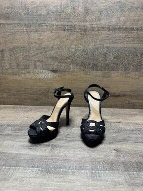 Jewel Badgley Mischka Black Glitter Stiletto Heels Women's Size 5.5
